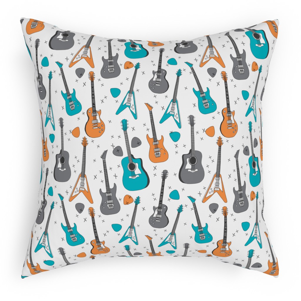 Guitars - Multicolor Pillow, Woven, Beige, 18x18, Single Sided, Multicolor