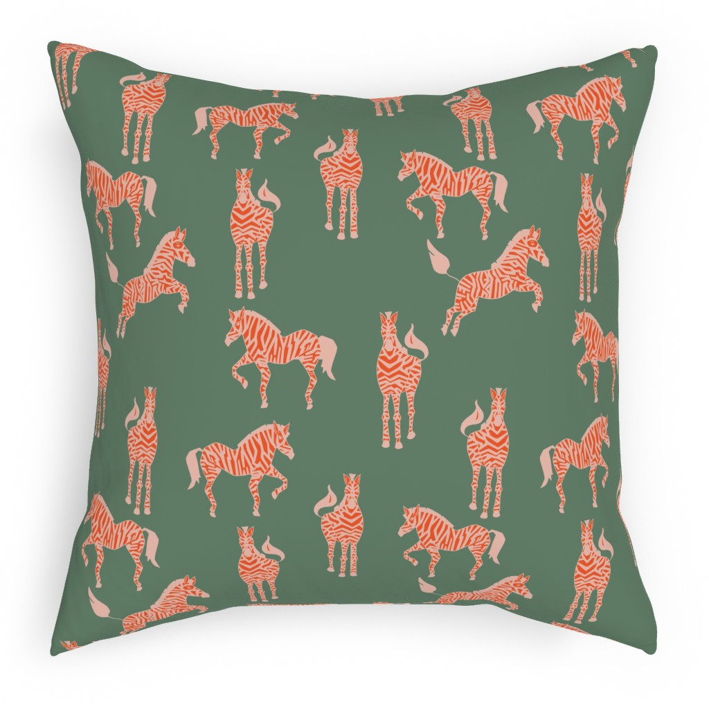 Zebra - Green and Pink Pillow, Woven, Beige, 18x18, Single Sided, Green, Classic Green