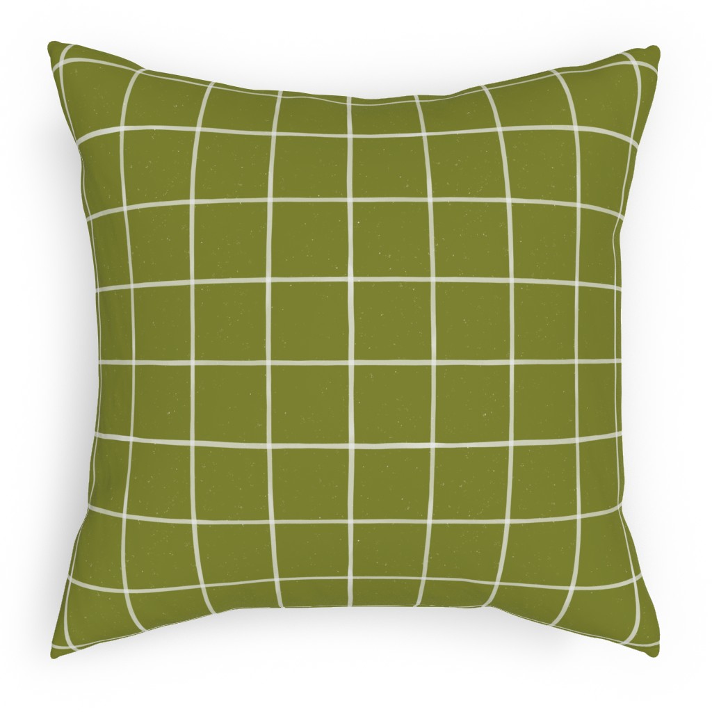 Watercolor Windowpane - Green Pillow, Woven, Beige, 18x18, Single Sided, Green, Classic Green