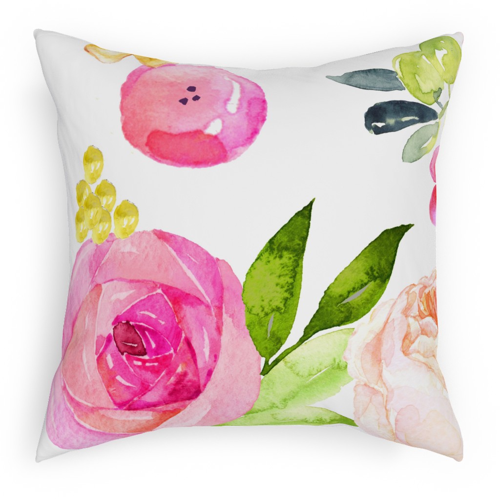 Spring Peonies, Roses, and Poppies - Pink Pillow, Woven, Beige, 18x18, Single Sided, Pink, Bright Pink