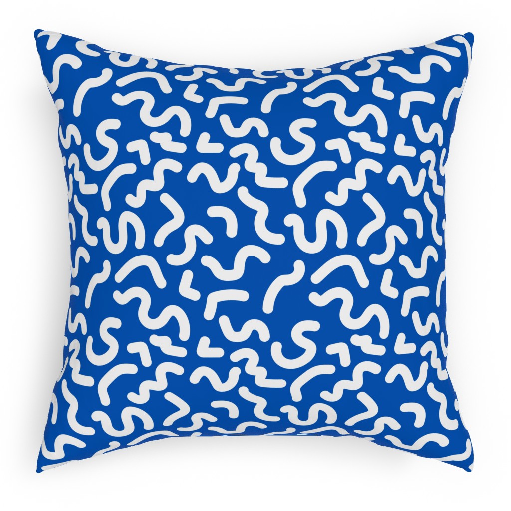 Dark Squiggles - Blue Pillow, Woven, Beige, 18x18, Single Sided, Blue