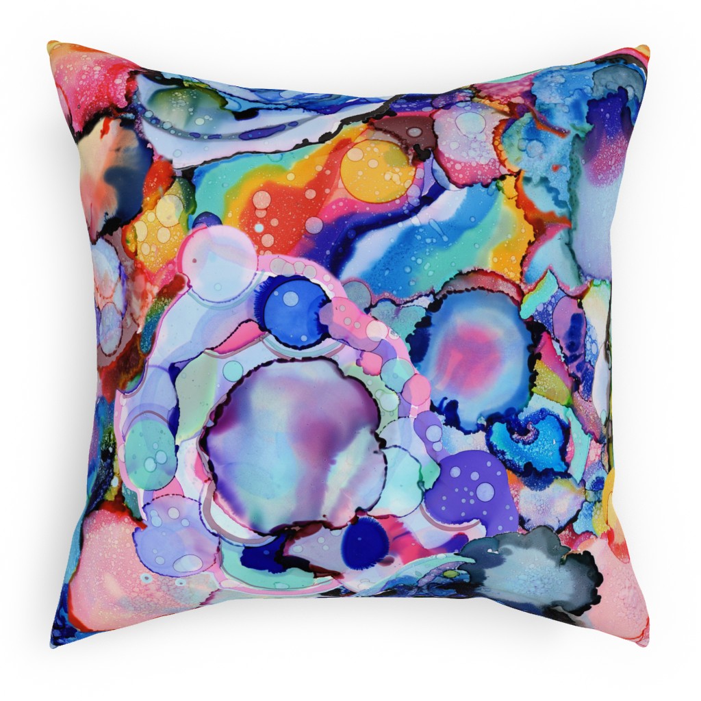 Abstract Rainbow Ink - Multi Pillow, Woven, Beige, 18x18, Single Sided, Multicolor