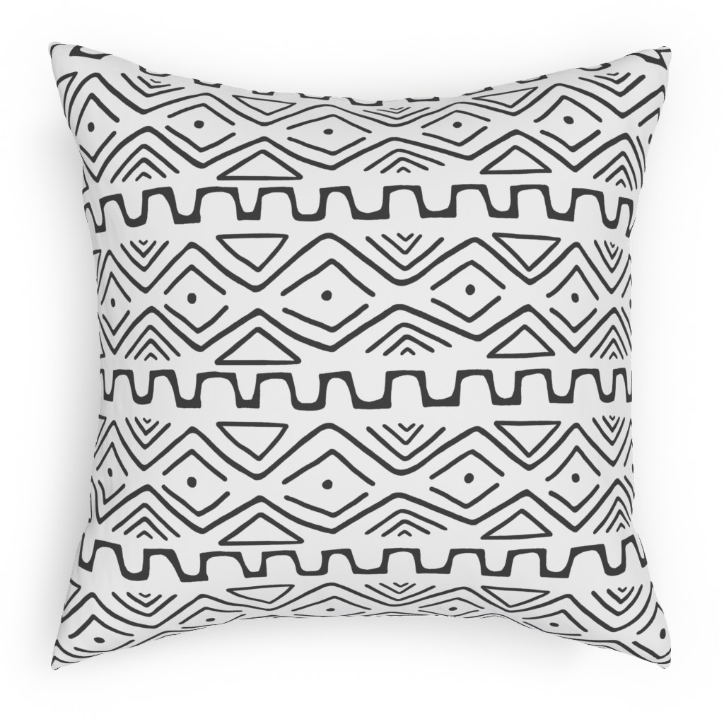 Mud Cloth - White Pillow, Woven, Beige, 18x18, Single Sided, White