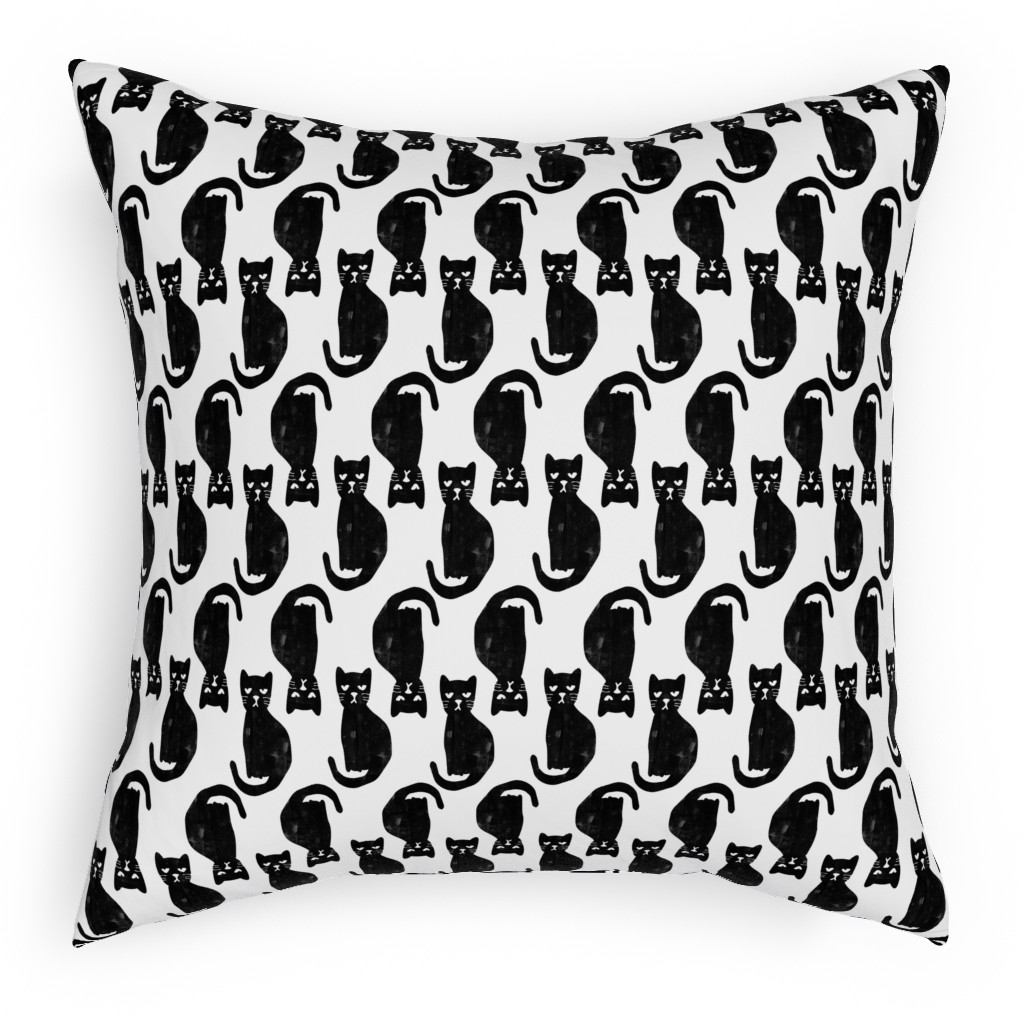 Black Cat Pillow, Woven, Beige, 18x18, Single Sided, Black