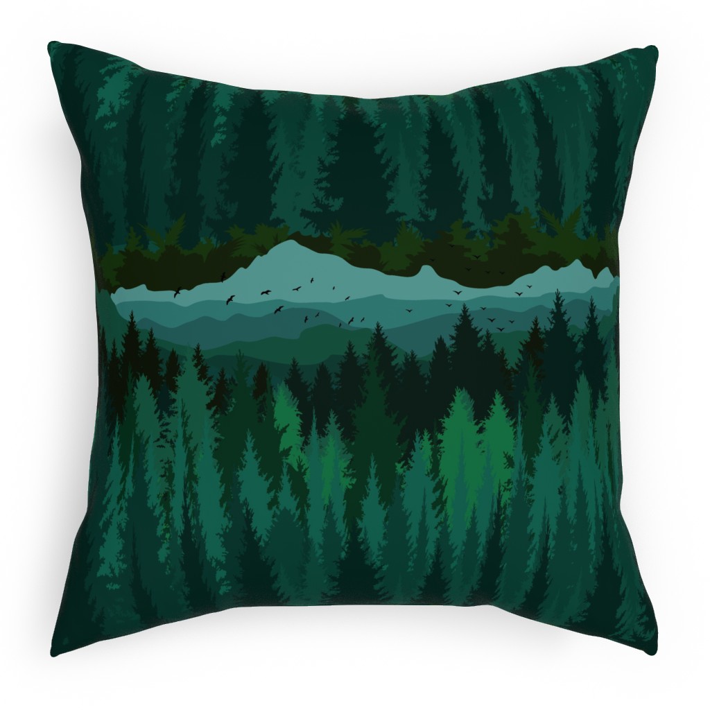 Mountain Landscape - Green Pillow, Woven, Beige, 18x18, Single Sided, Green
