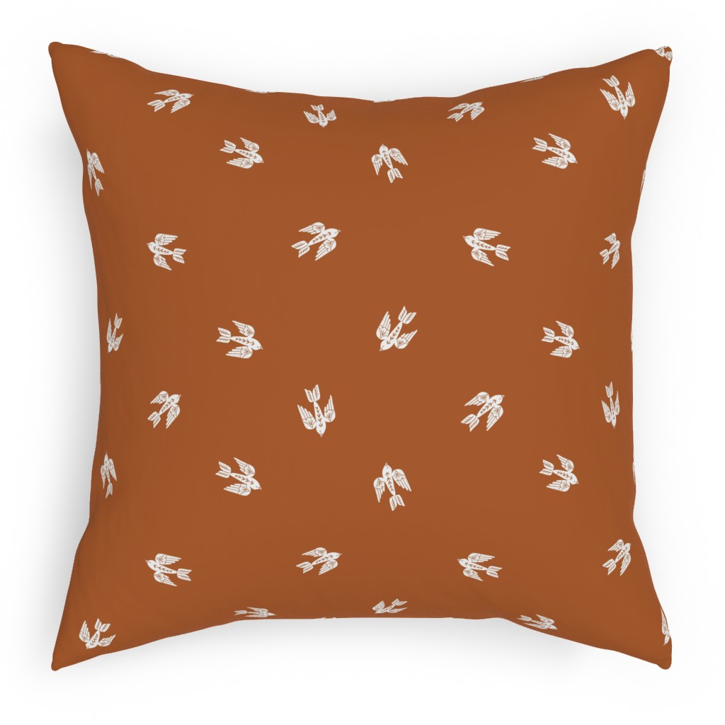Bird Folk - Rust Pillow, Woven, Beige, 18x18, Single Sided, Orange, Orange