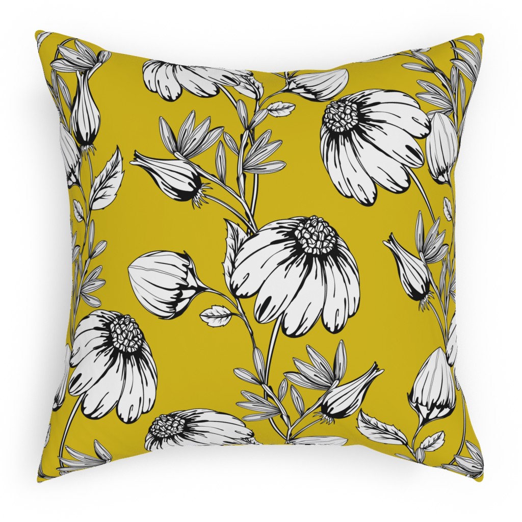 Bloom Floral - Yellow Pillow, Woven, Beige, 18x18, Single Sided, Yellow