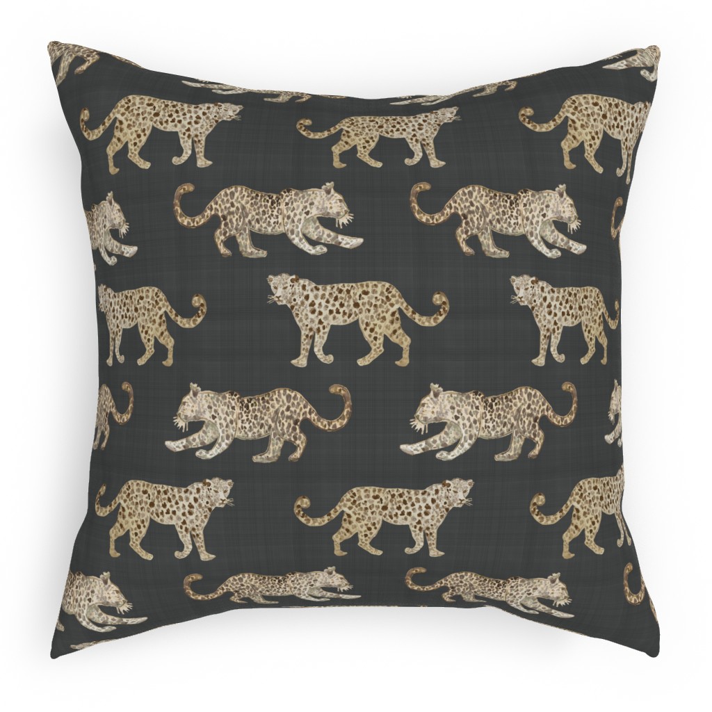 Leopard Parade Pillow, Woven, Beige, 18x18, Single Sided, Gray, Dark Gray