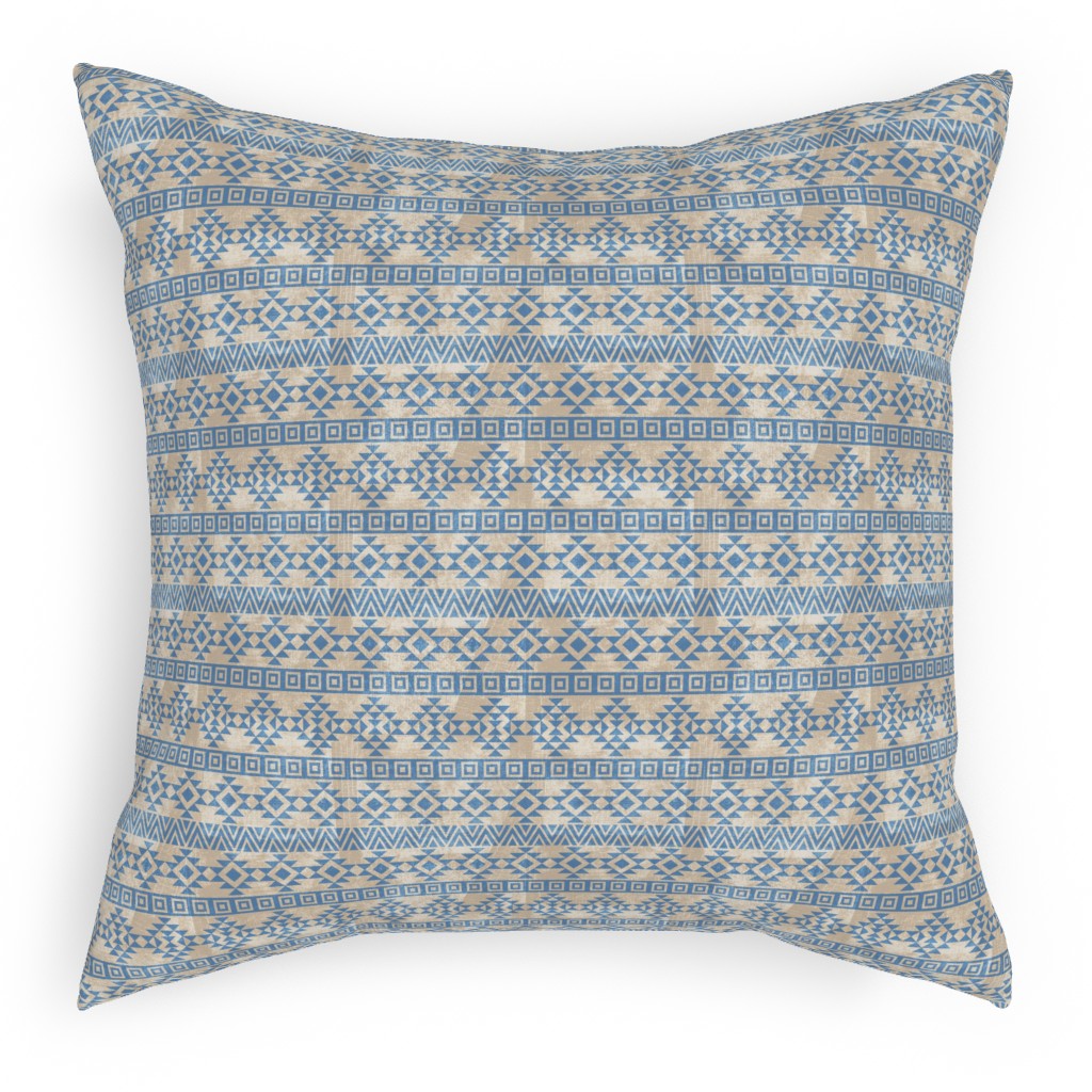 Modern Desert - Geometric Pillow, Woven, Beige, 18x18, Single Sided, Blue