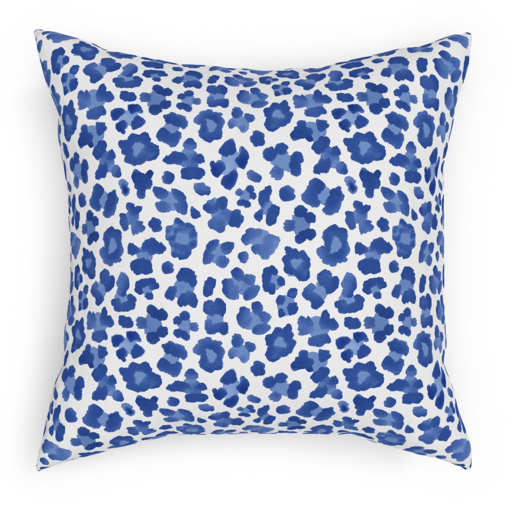 Leopard Print - Blue and White Pillow, Woven, Beige, 18x18, Single Sided, Blue