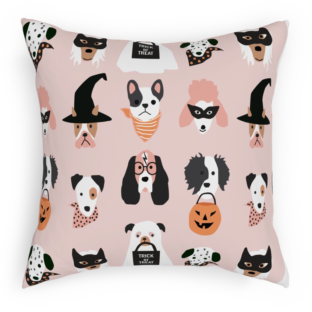 Halloween Puppies on Light Pink Pillow, Woven, Beige, 18x18, Single Sided, Multicolor