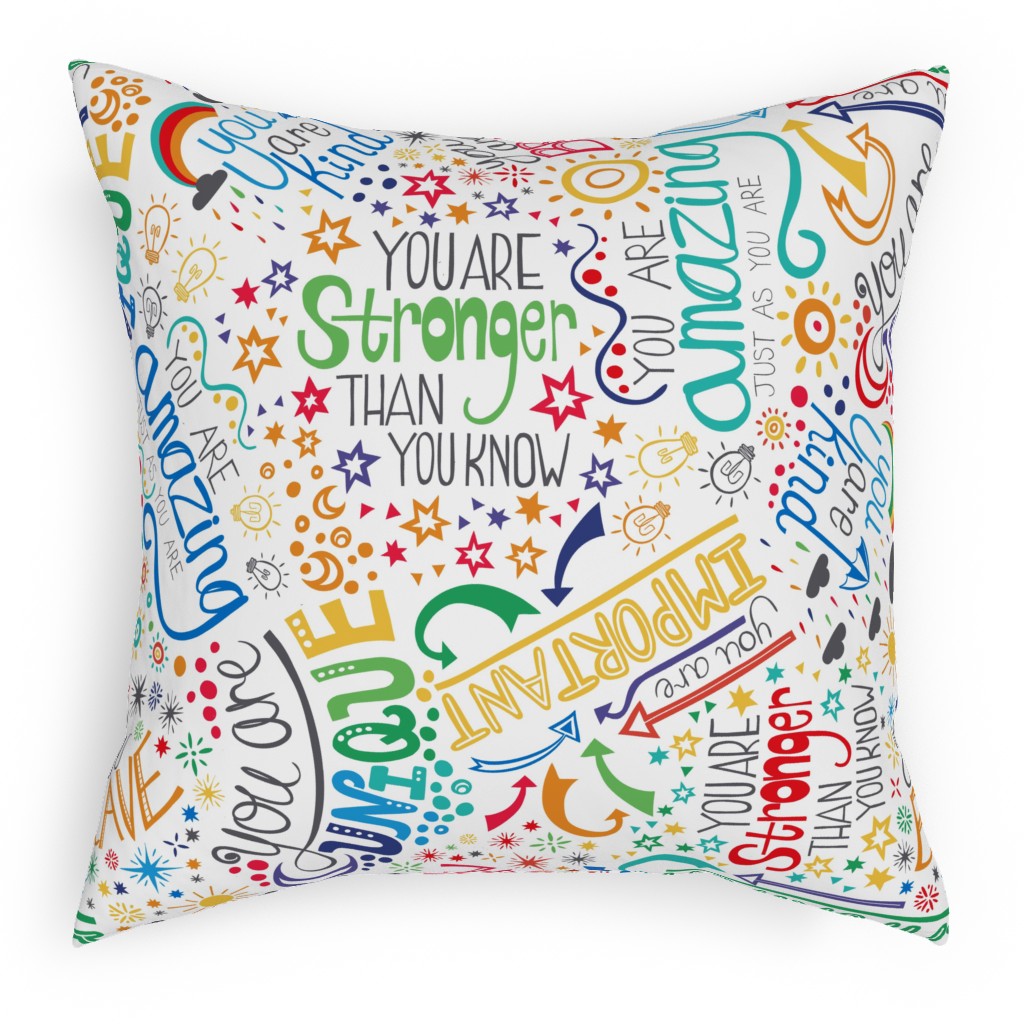 Affirmations Pillow, Woven, Beige, 18x18, Single Sided, Multicolor, White