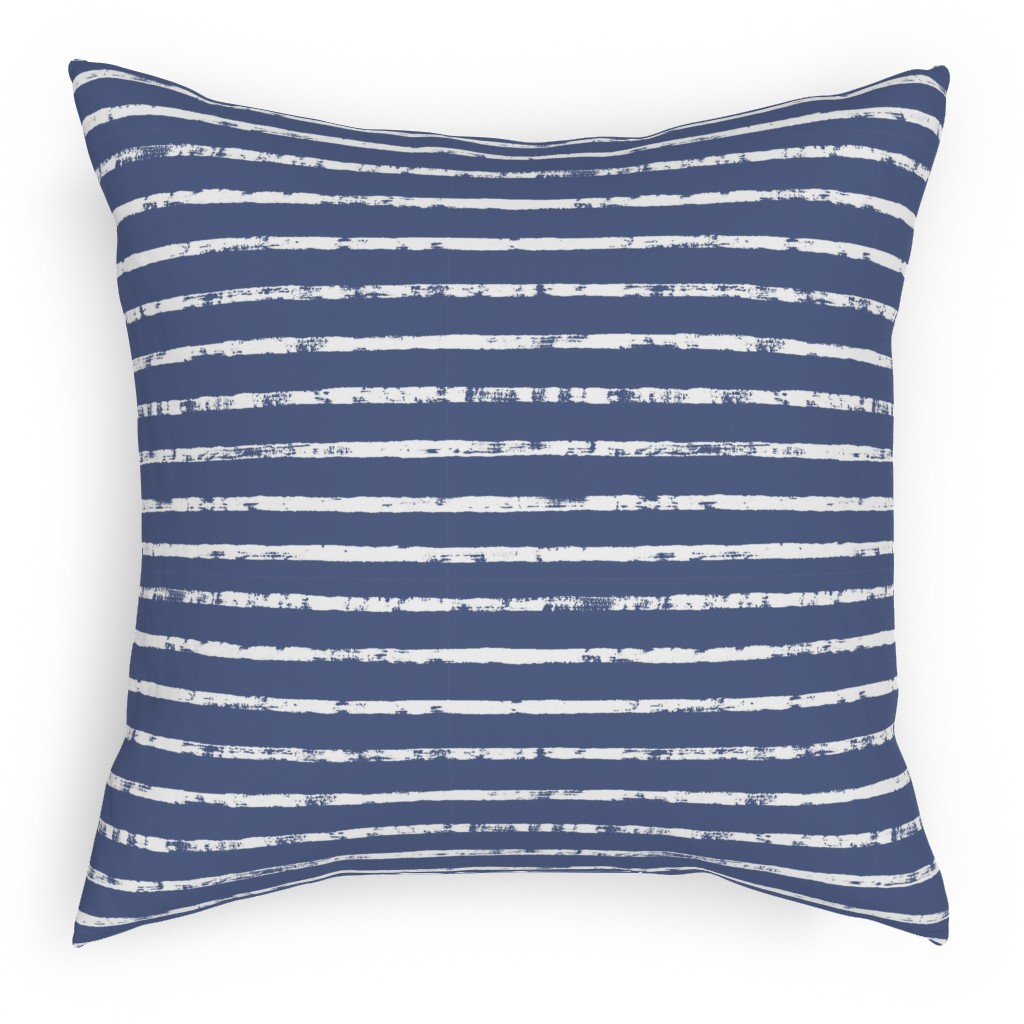 Distressed Dusty Blue and White Stripes Pillow, Woven, Beige, 18x18, Single Sided, Blue