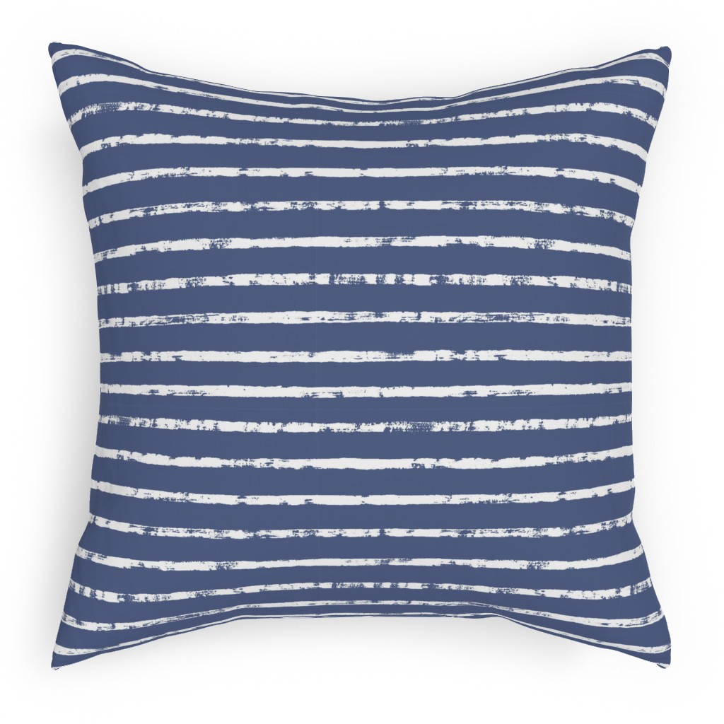 Distressed Dusty Blue and White Stripes Pillow, Woven, Beige, 18x18, Single Sided, Blue, True Blue