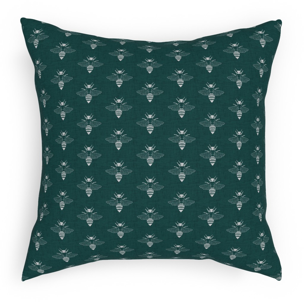 Bees in Flight - Green Pillow, Woven, Beige, 18x18, Single Sided, Green