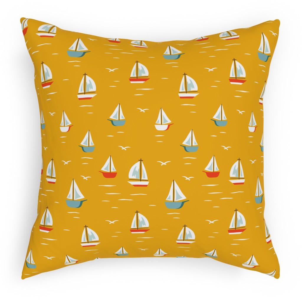 Sailboats Pillow, Woven, Beige, 18x18, Single Sided, Yellow