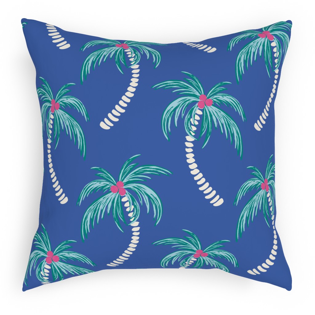 Tropical Palms Pillow, Woven, Beige, 18x18, Single Sided, Blue