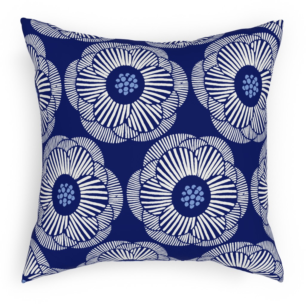 Camellia - Dark Blue Pillow, Woven, Beige, 18x18, Single Sided, Blue