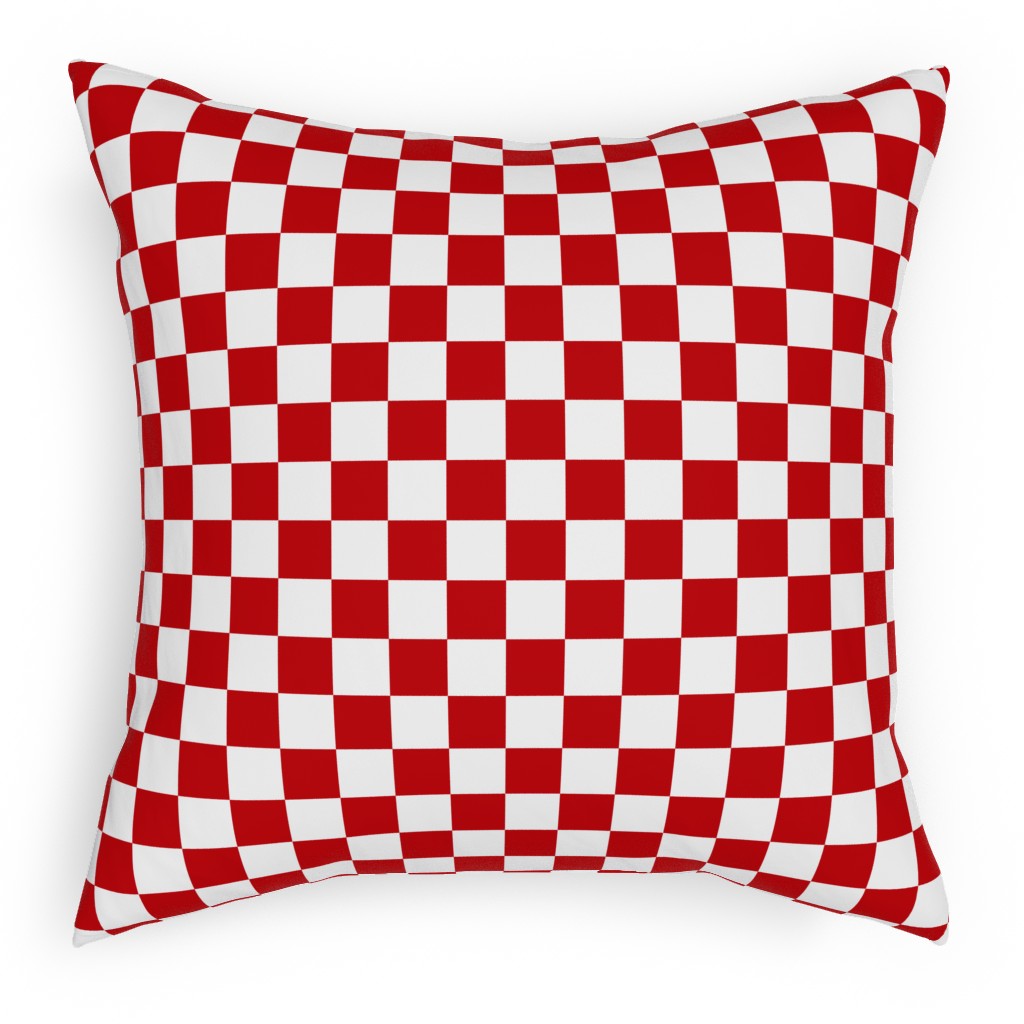 Checkerboard - Red and White Pillow, Woven, Beige, 18x18, Single Sided, Red