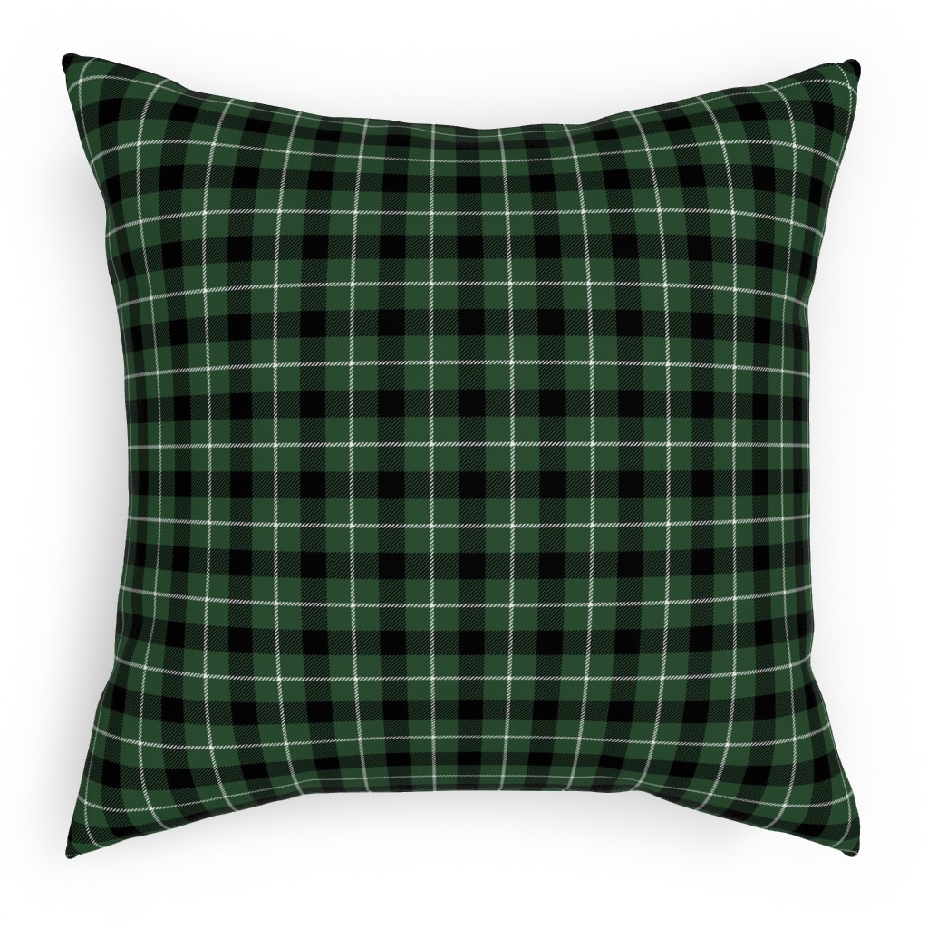 Green & Black Plaid Pillow, Woven, Beige, 18x18, Single Sided, Green