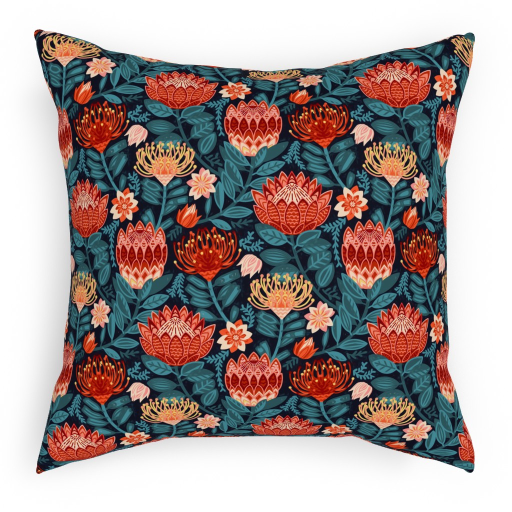 Protea Chintz - Navy Pillow, Woven, Beige, 18x18, Single Sided, Multicolor