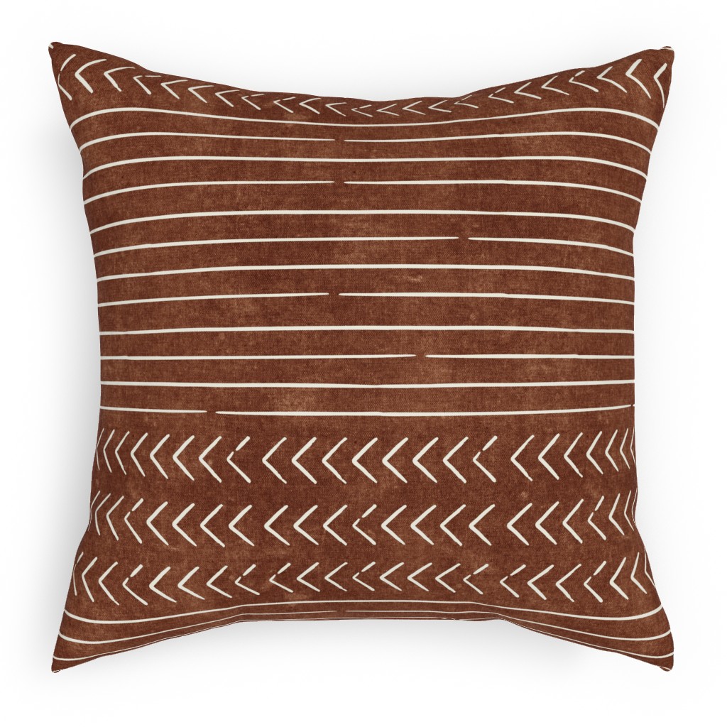 Arrow Stripes Mud Cloth Modern Pillow, Woven, Beige, 18x18, Single Sided, Brown
