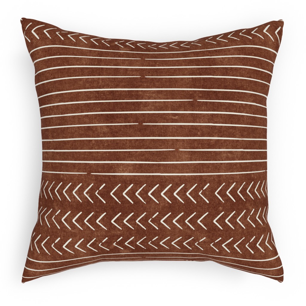 Arrow Stripes Mud Cloth Modern Pillow, Woven, Beige, 18x18, Single Sided, Brown, Chestnut