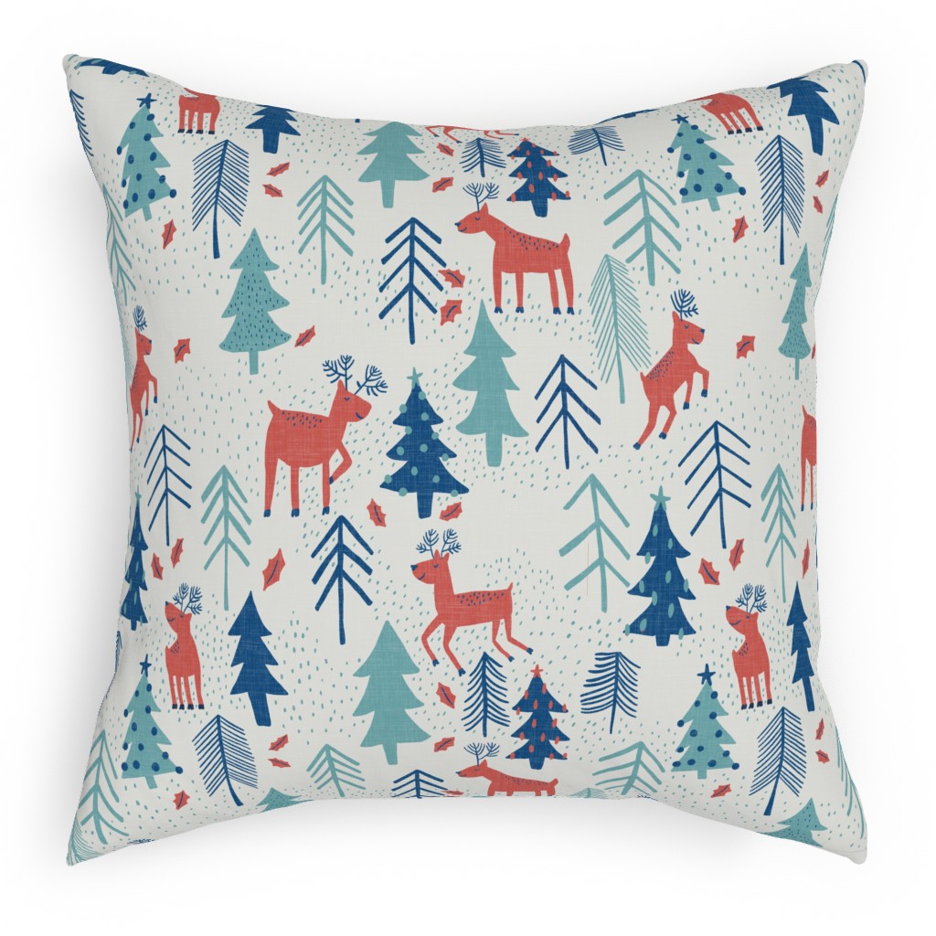 Reindeer Forest - Multi Pillow, Woven, Beige, 18x18, Single Sided, Multicolor