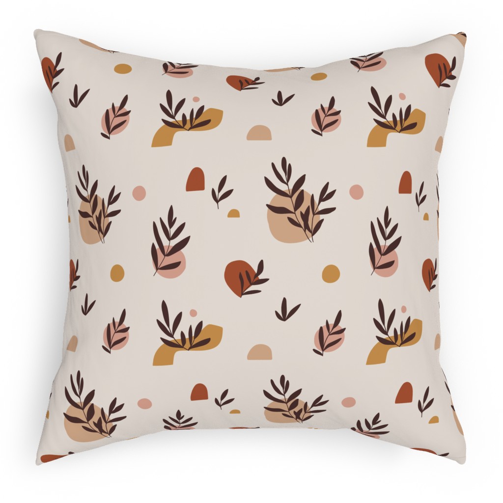 Abstraction and Tropical Leaves - Light Pillow, Woven, Beige, 18x18, Single Sided, Beige