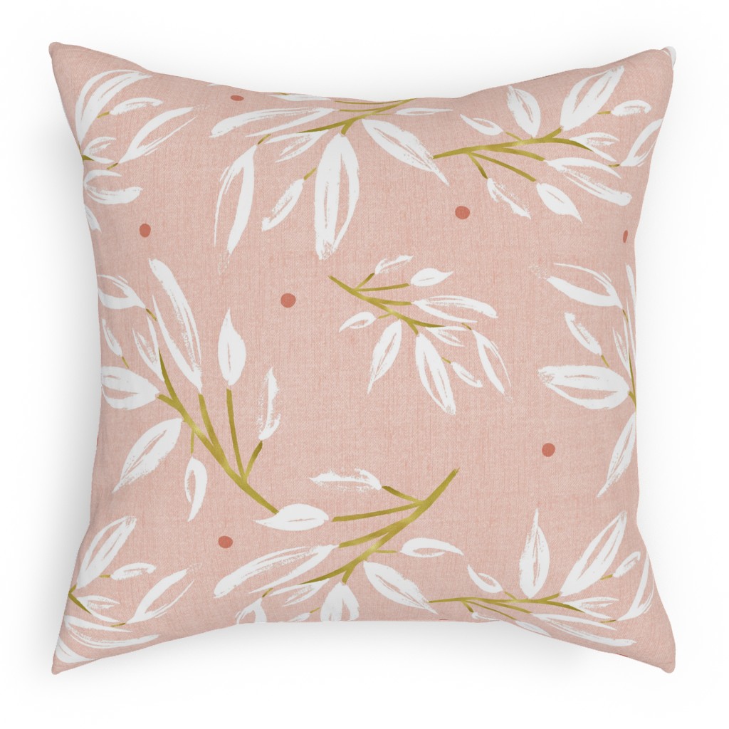 Zen - Gilded Leaves - Blush Pink Large Pillow, Woven, Beige, 18x18, Single Sided, Pink