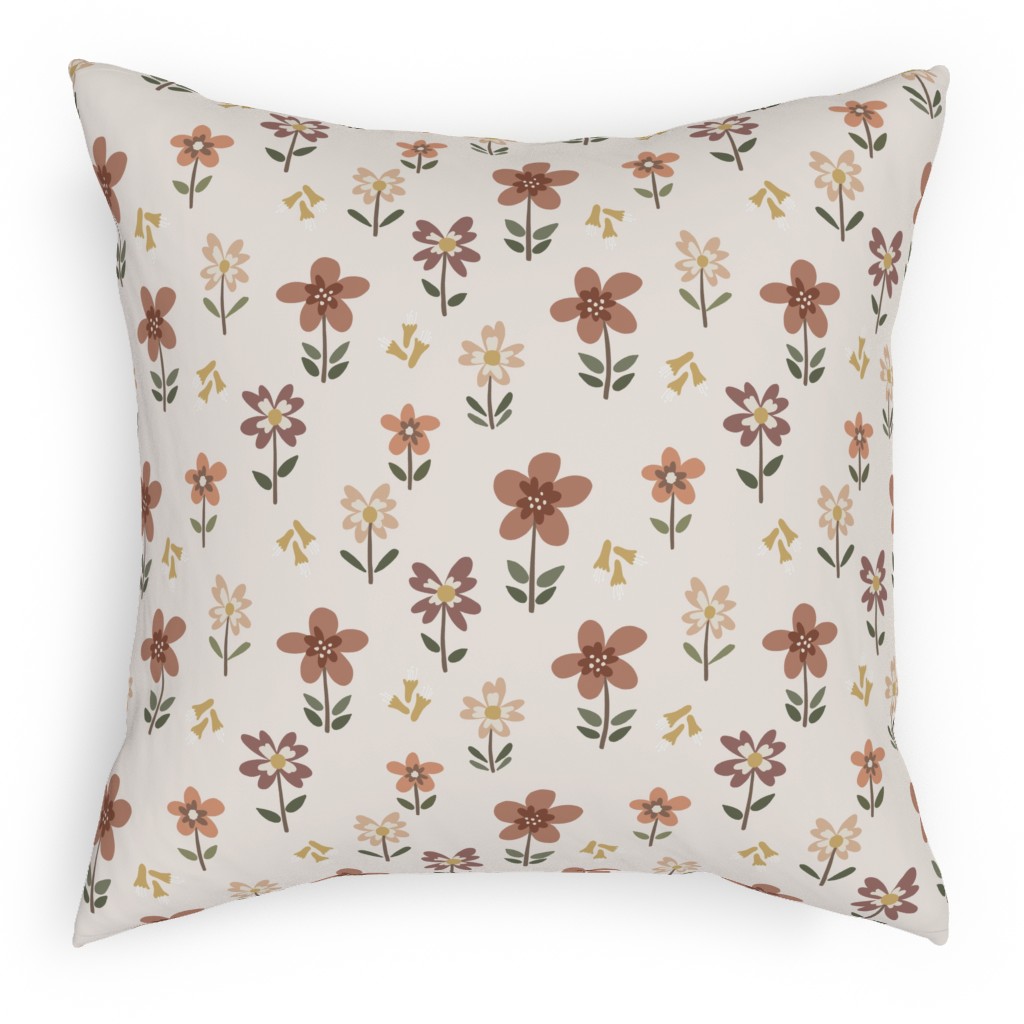 Cute Daisies & Foxgloves Floral - Earth Tones Pillow, Woven, Beige, 18x18, Single Sided, Pink