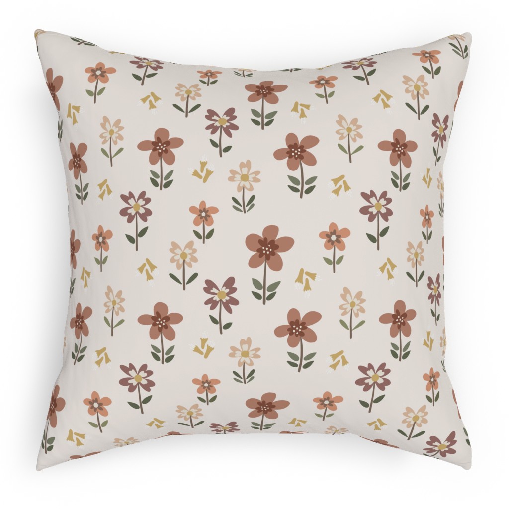 Cute Daisies & Foxgloves Floral - Earth Tones Pillow, Woven, Beige, 18x18, Single Sided, Pink, Bright Pink