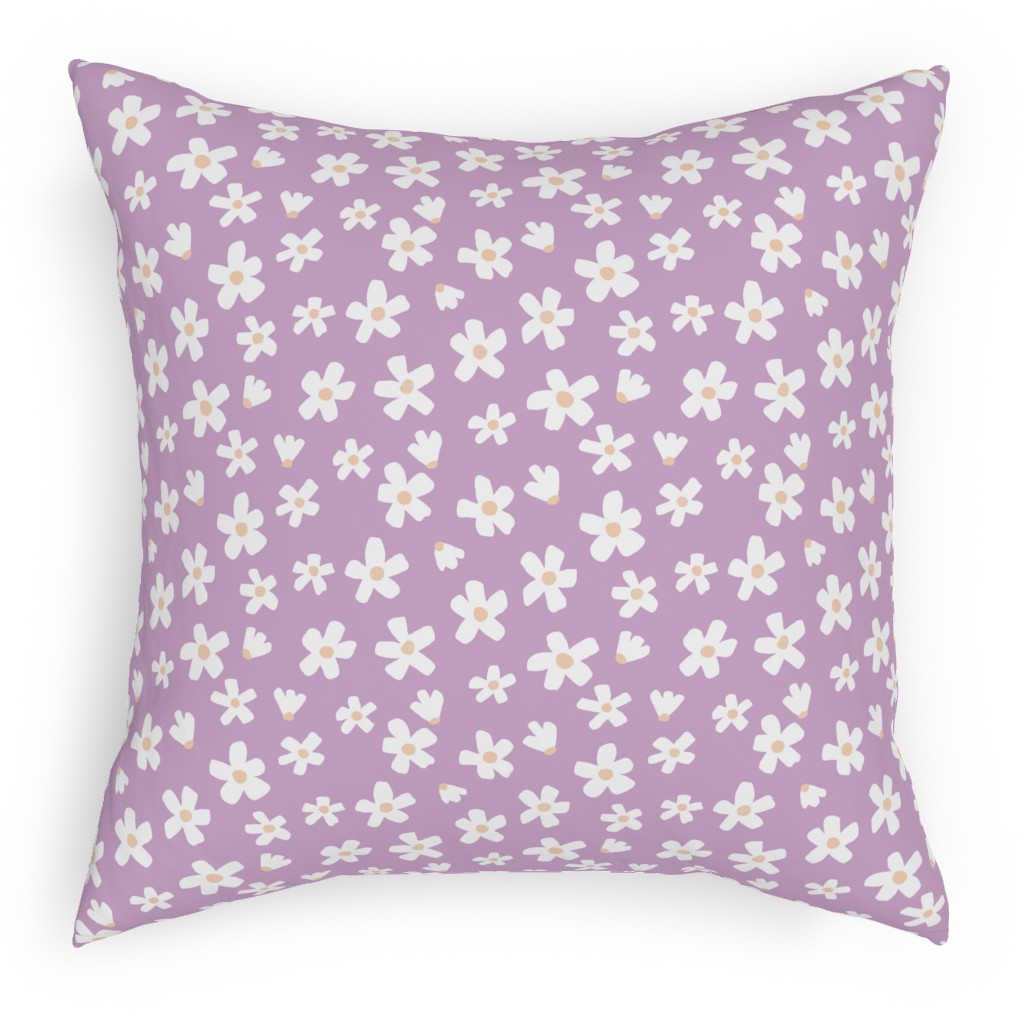 Daisy Garden Floral - Purple Pillow, Woven, Black, 18x18, Single Sided, Purple