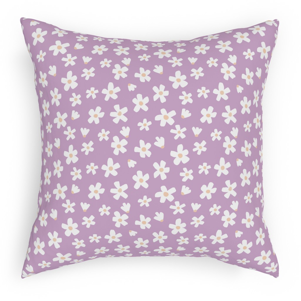 Daisy Garden Floral - Purple Pillow, Woven, Black, 18x18, Single Sided, Purple, Purple