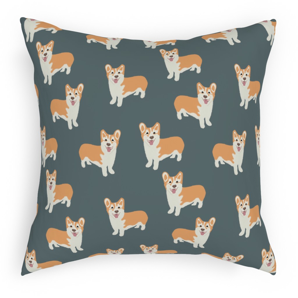 Corgi Pillow, Woven, Black, 18x18, Single Sided, Green, Lake
