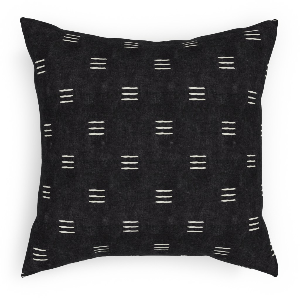 Triple Dash Mud Cloth Pillow, Woven, Black, 18x18, Single Sided, Black