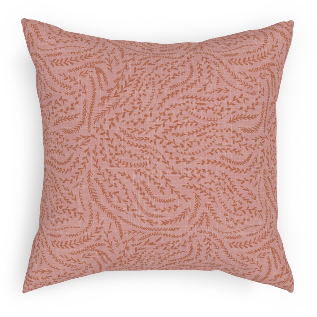 Notion - Fine Floral - Pink and Rust Pillow, Woven, Black, 18x18, Single Sided, Pink, Bright Pink