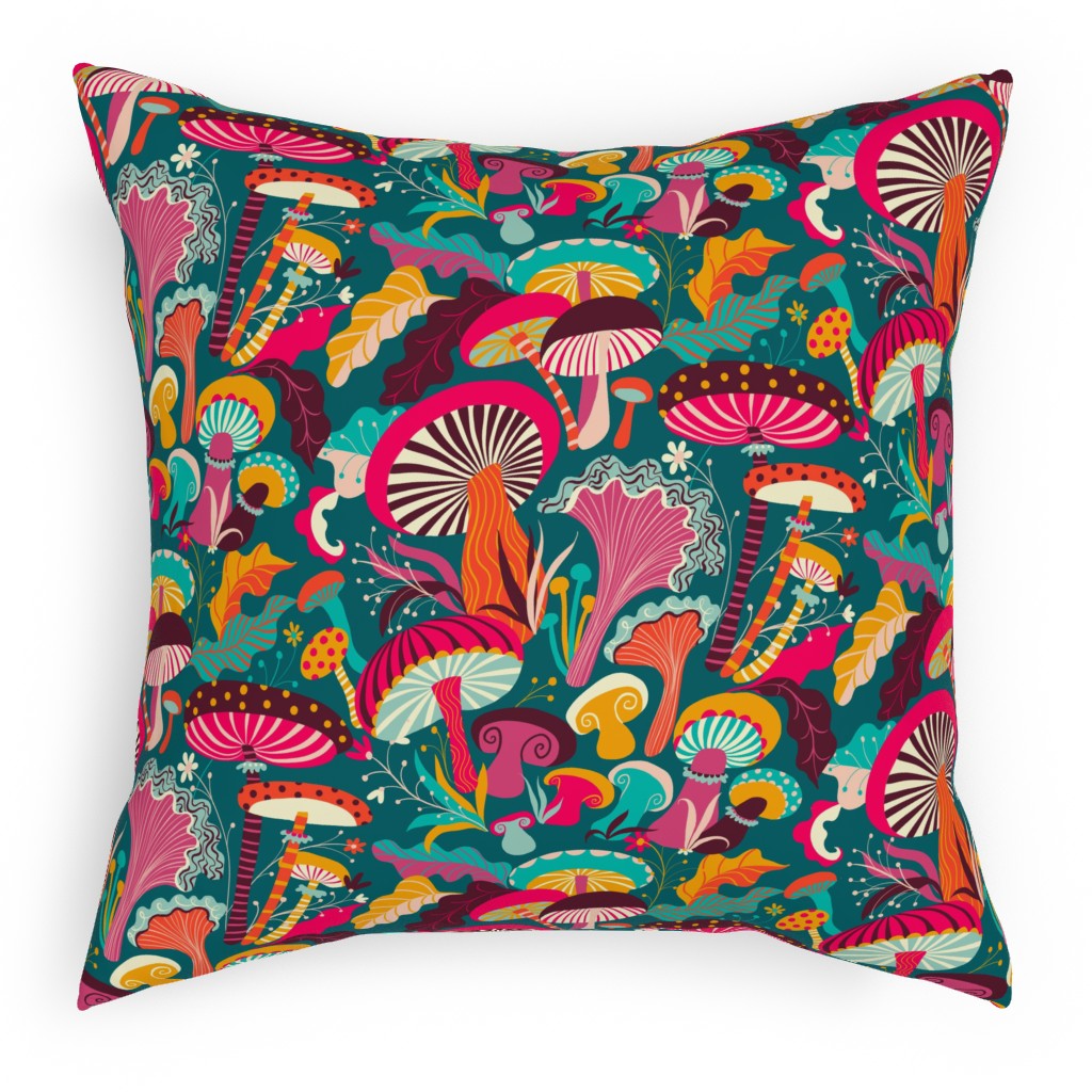 Fantastic Fungi - Multi Pillow, Woven, Black, 18x18, Single Sided, Multicolor