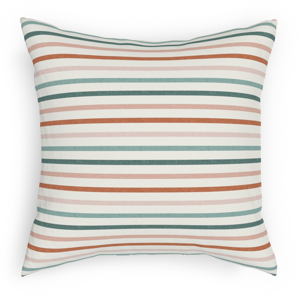 Skinny Stripes - Terracotta & Blue Sunset Pillow, Woven, Black, 18x18, Single Sided, Multicolor