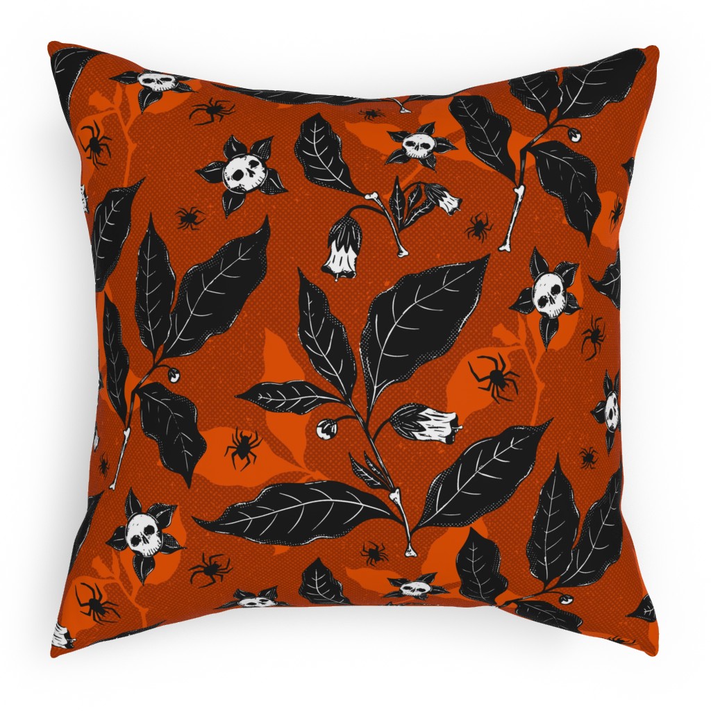 Atropa Belladonna - Orange Pillow, Woven, Black, 18x18, Single Sided, Orange, Orange