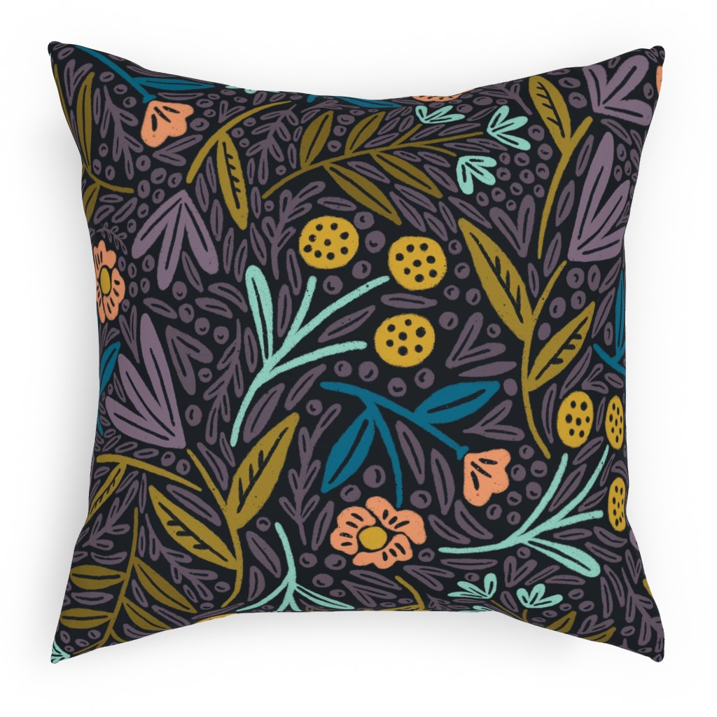 Lorelei Floral - Purple Pillow, Woven, Black, 18x18, Single Sided, Purple