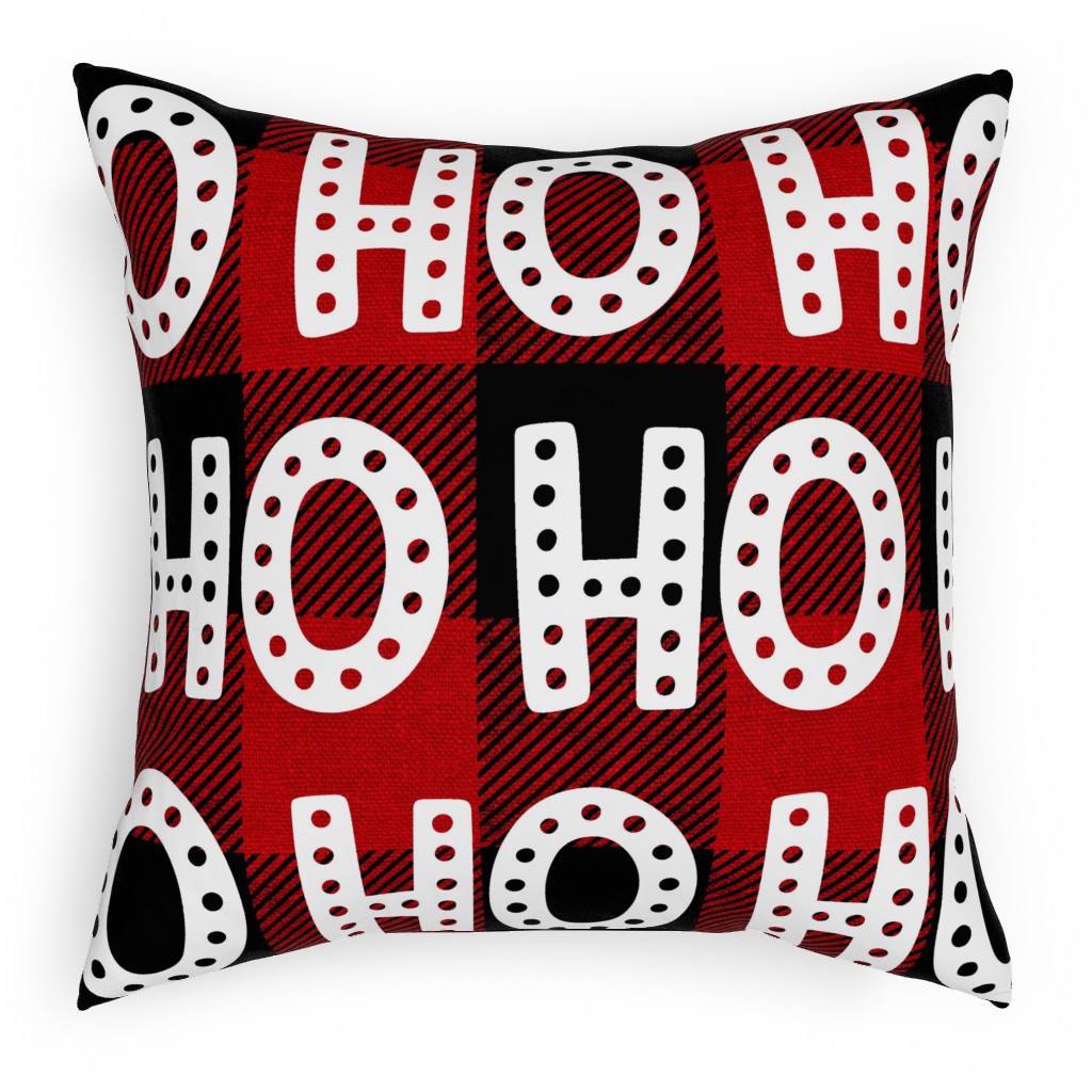 Buffalo Plaid Ho Ho Ho - Red and Black Pillow, Woven, Black, 18x18, Single Sided, Red, Red