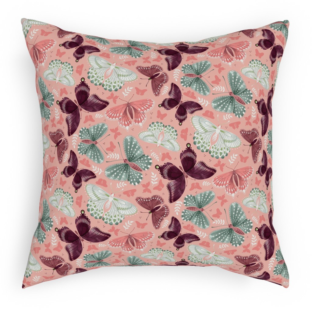 Romantic Butterflies - Pink Pillow, Woven, Black, 18x18, Single Sided, Pink