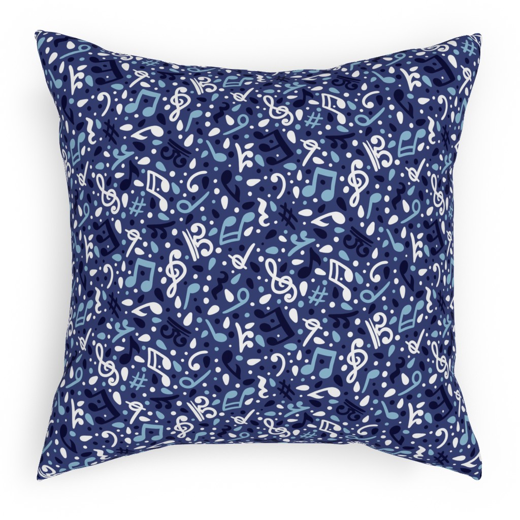 Music Notes and the Blues Pillow, Woven, Black, 18x18, Single Sided, Blue, True Blue