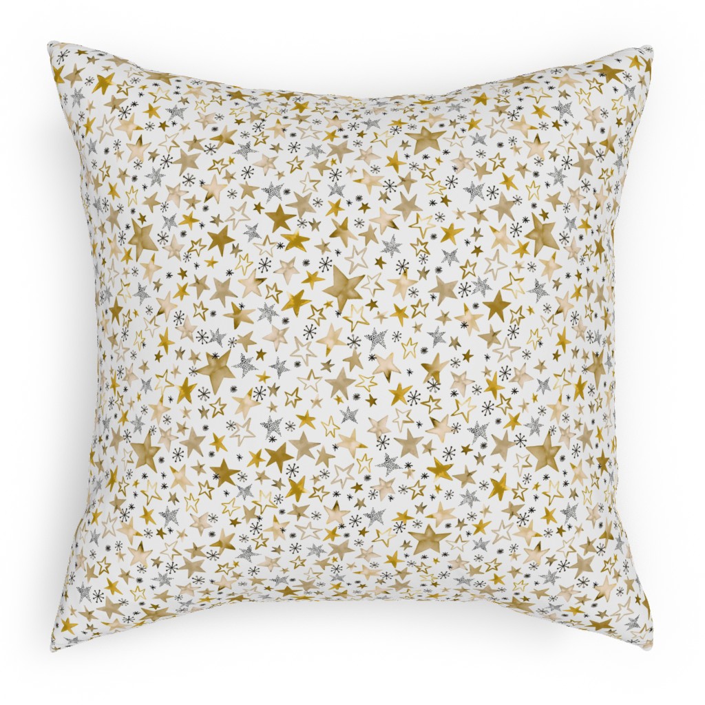 Winter Stars Christmas - Gold Pillow, Woven, Black, 18x18, Single Sided, Yellow