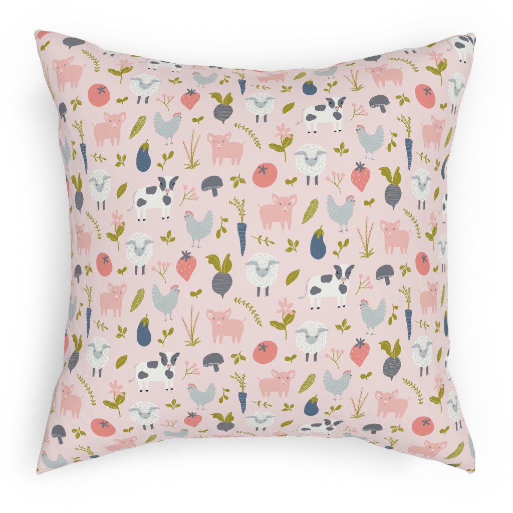 Farm Life - Pink Pillow, Woven, Black, 18x18, Single Sided, Pink