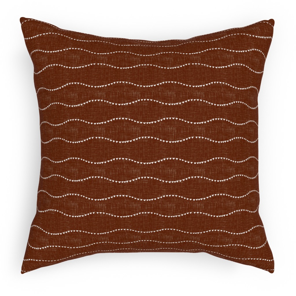 Heart Wave - Rust Pillow, Woven, Black, 18x18, Single Sided, Brown, Brown