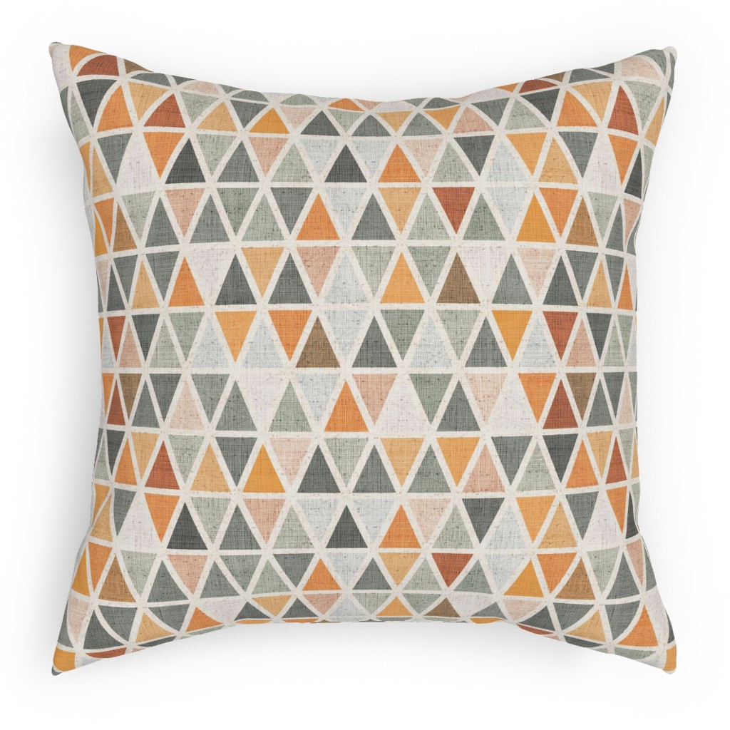 Triangles - Grey and Orange Pillow, Woven, Black, 18x18, Single Sided, Multicolor
