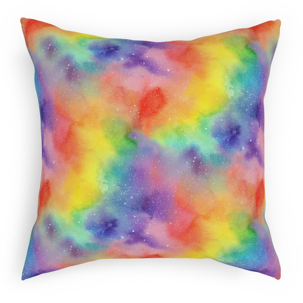 Watercolor Rainbow - Multi Pillow, Woven, Black, 18x18, Single Sided, Multicolor