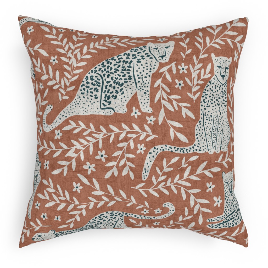 Jungle Cat - Redwood Pillow, Woven, Black, 18x18, Single Sided, Brown, Brown
